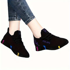 Women's Rose Pattern Running Shoes Lace Up Outdoor Walking Shoes