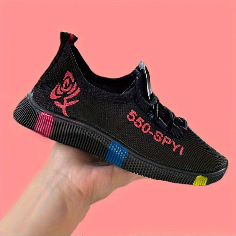 Women's Rose Pattern Running Shoes Lace Up Outdoor Walking Shoes