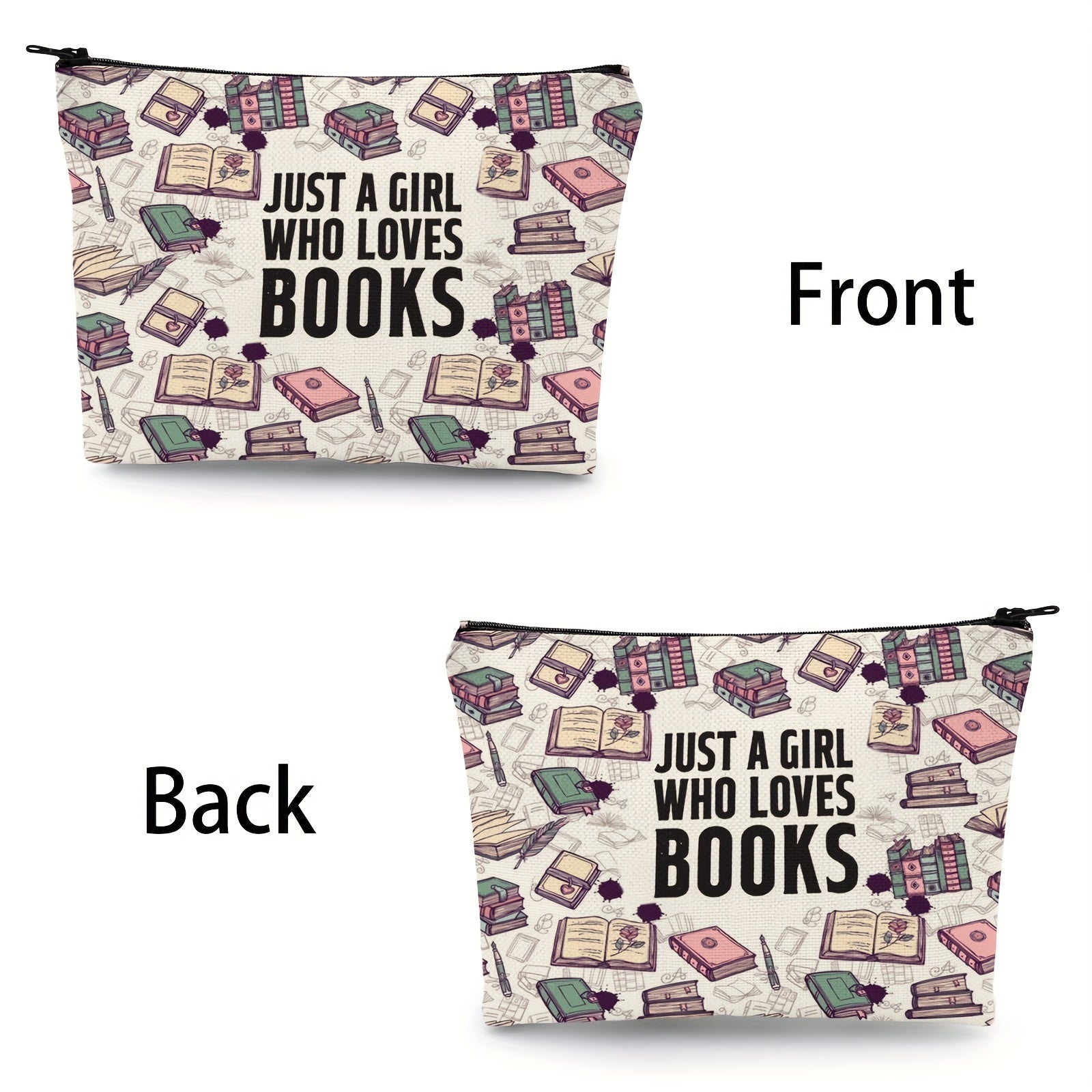 Book Pattern Makeup Bag Zipper Pouch Polyester Cosmetic Travel Bag