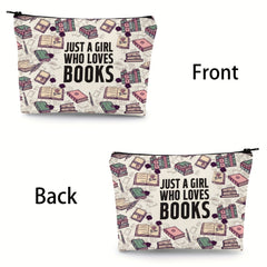 Book Pattern Makeup Bag Zipper Pouch Polyester Cosmetic Travel Bag