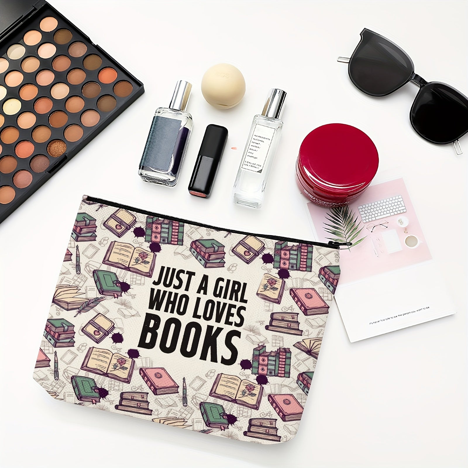 Book Pattern Makeup Bag Zipper Pouch Polyester Cosmetic Travel Bag