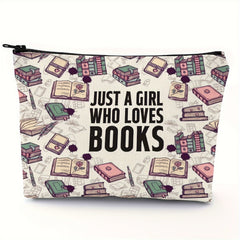 Book Pattern Makeup Bag Zipper Pouch Polyester Cosmetic Travel Bag