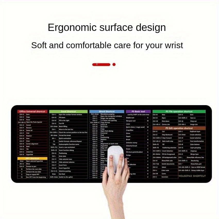 Office Software Shortcut Keys Mouse Pad Game Big Size Thick Keyboard Desk Pad