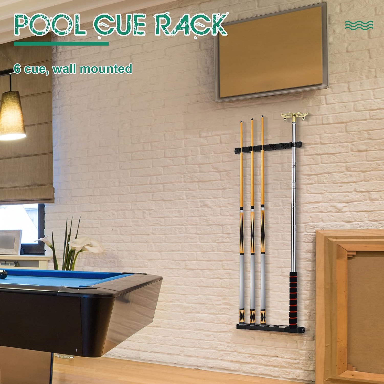 6 Pool Cue Rack Wall Mounted Table Sticks Billiard Accessories