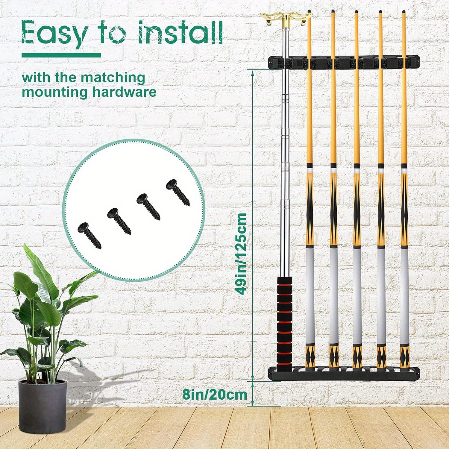 6 Pool Cue Rack Wall Mounted Table Sticks Billiard Accessories