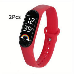 2Pcs Rainbow Led Bracelet Touch Screen Glow Watch Christmas Gift