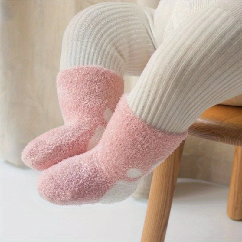 3 Pairs Baby Girl's Non-slip Plush Sleep Socks