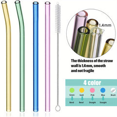 4 Clear Straws + 1 Straw Brush Reusable 8mm Glass Straw Heat Resistant Cup