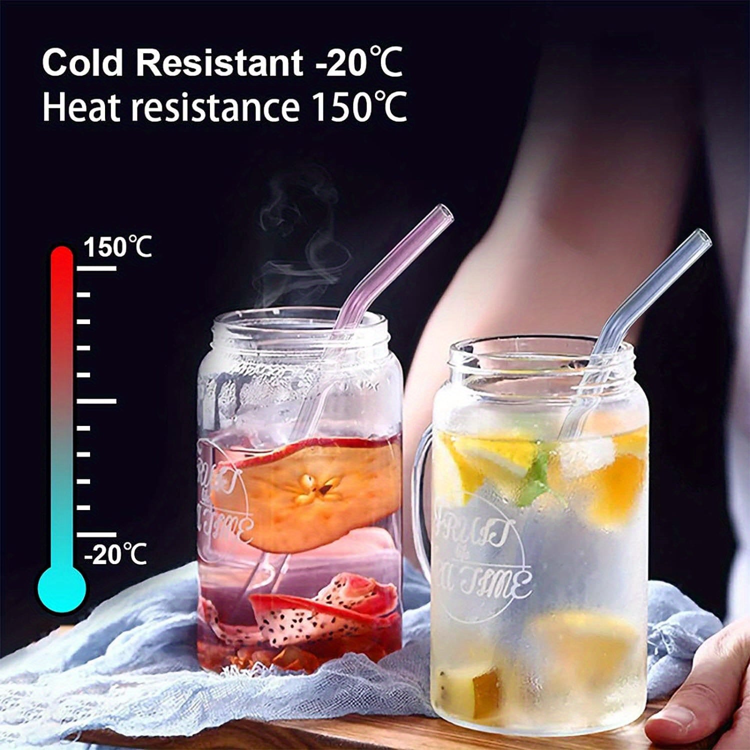 4 Clear Straws + 1 Straw Brush Reusable 8mm Glass Straw Heat Resistant Cup