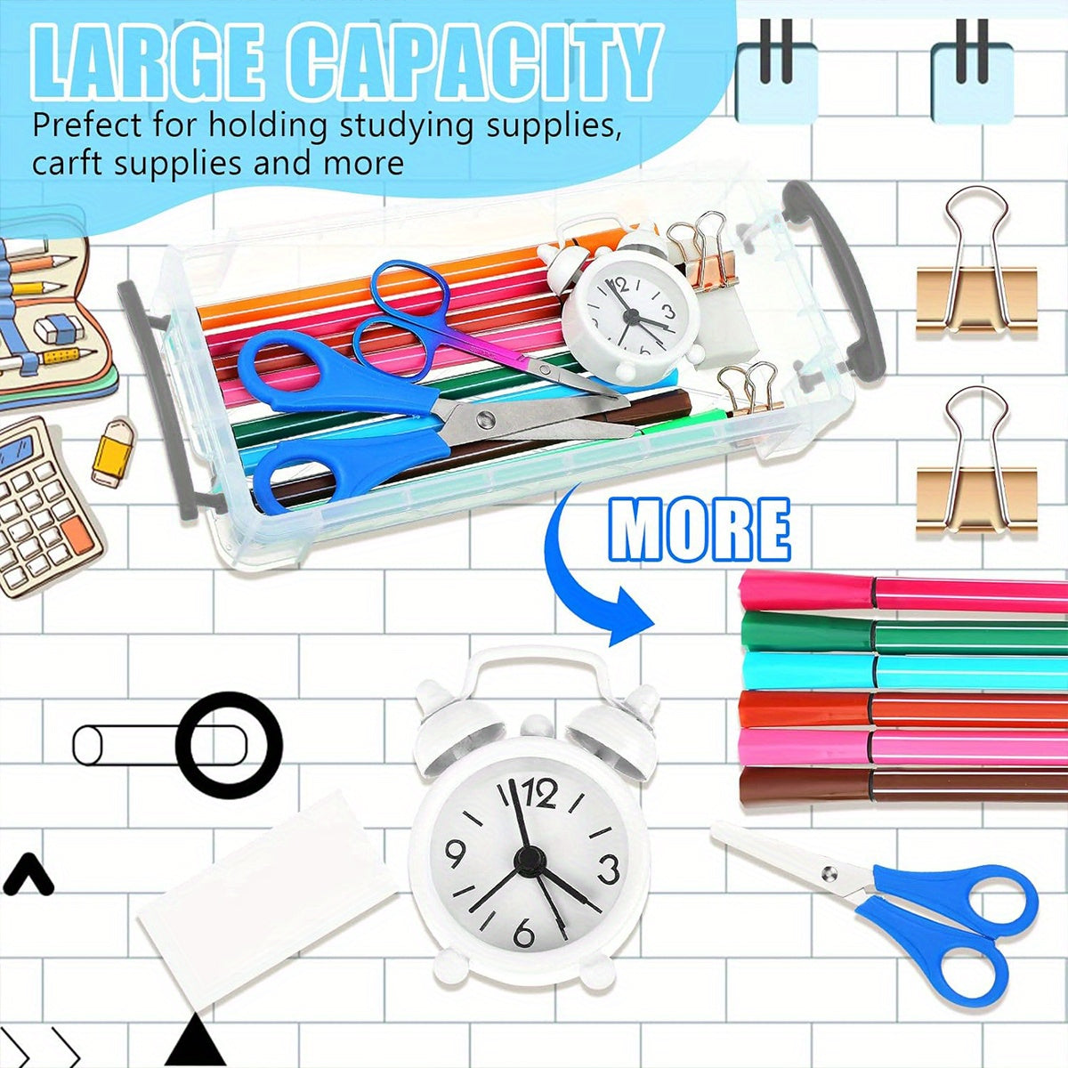 Plastic Pencil Box Large Capacity Case Transparent Sketch Marker