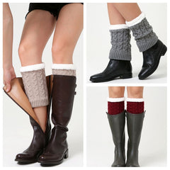 Winter Braided Knitting Leg Warmer Fleece lined Crochet Boot Cuff Covers