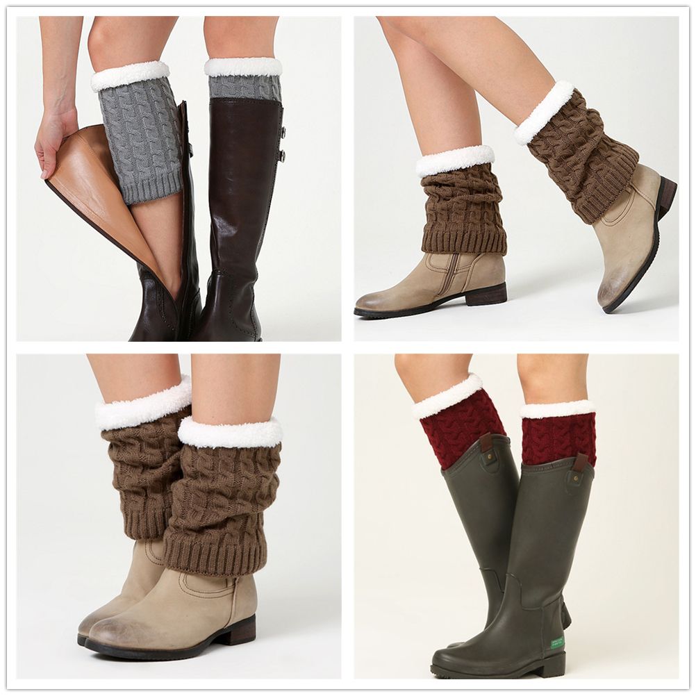 Winter Braided Knitting Leg Warmer Fleece lined Crochet Boot Cuff Covers