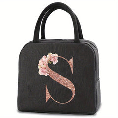 Insulated Lunch Bag with Rose Golden Monogram and Ice Pack Pocket