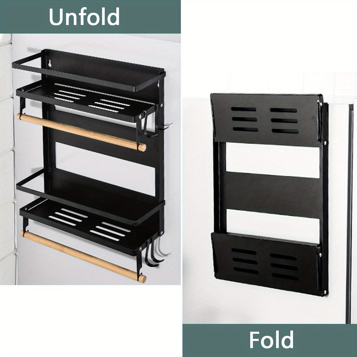 Folding Magnetic Refrigerator Storage Rack Kitchen Organizer