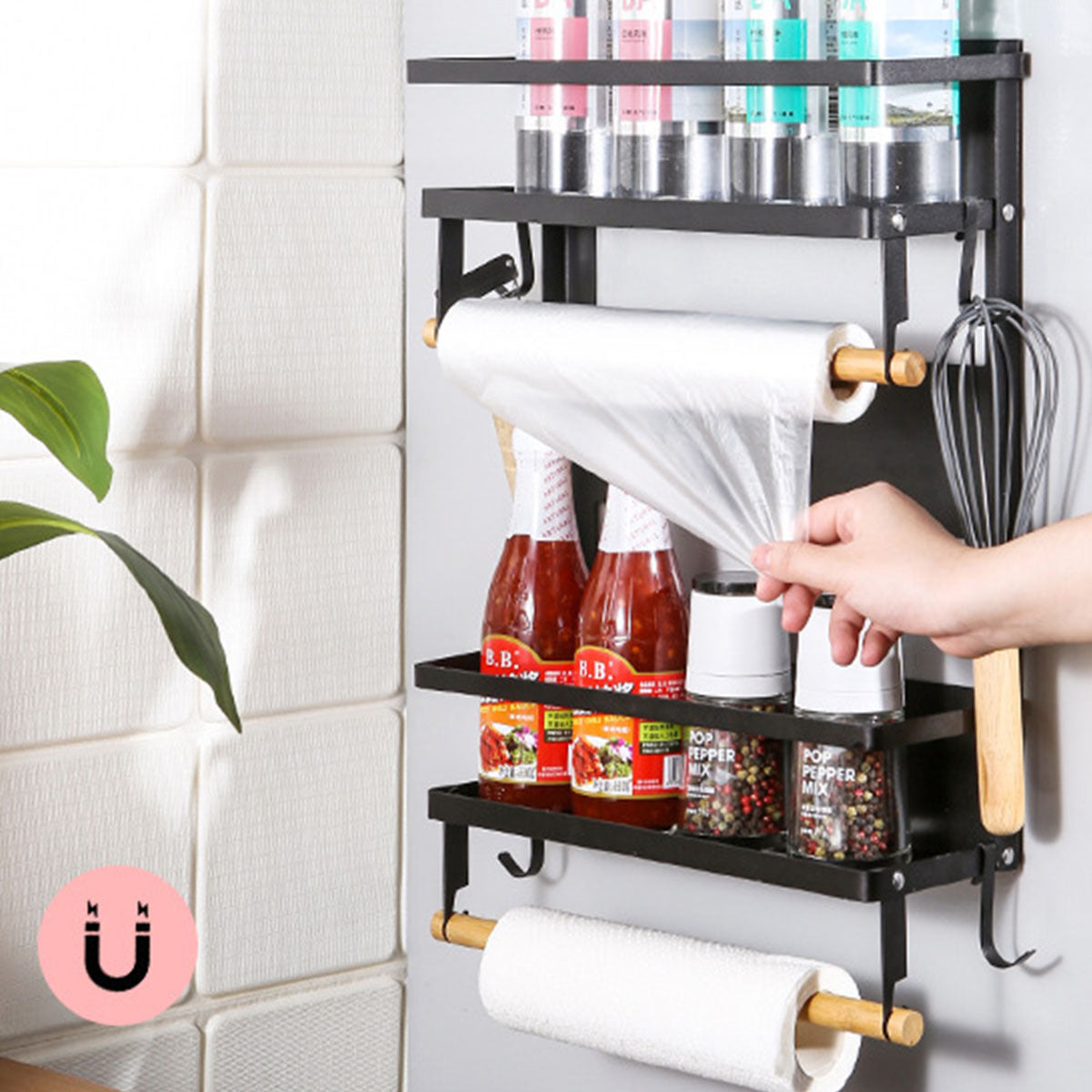 Folding Magnetic Refrigerator Storage Rack Kitchen Organizer