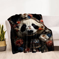 Cozy Pandas & Flowers Print Blanket Lightweight Flannel Throw For Sofa Bed