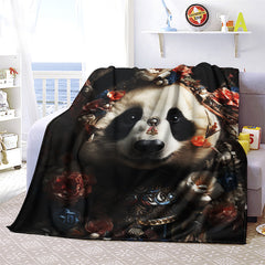 Cozy Pandas & Flowers Print Blanket Lightweight Flannel Throw For Sofa Bed