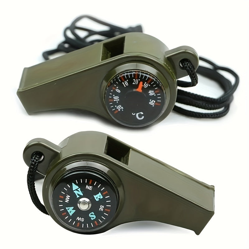 2pcs 3 in 1 Survival Whistle with Compass and Thermometer