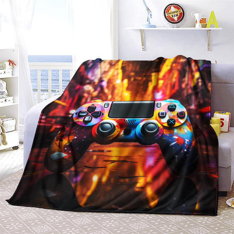 Colorful Gamepad Print Blanket Lightweight Flannel Throw for Sofa Bed