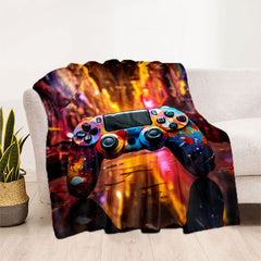 Colorful Gamepad Print Blanket Lightweight Flannel Throw for Sofa Bed