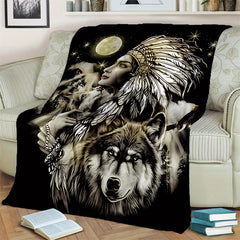 Indian Wolf Pattern Blanket Quilt Cover Travel Bedding Outlet Throw Blanket