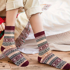 5 Pairs Winter Warm Crew Socks Vintage Breathable