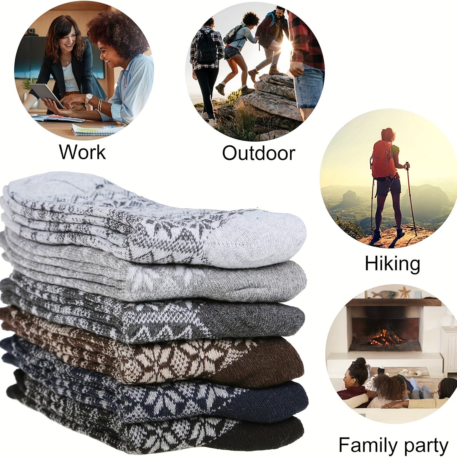 5 Pairs Winter Warm Crew Socks Vintage Breathable