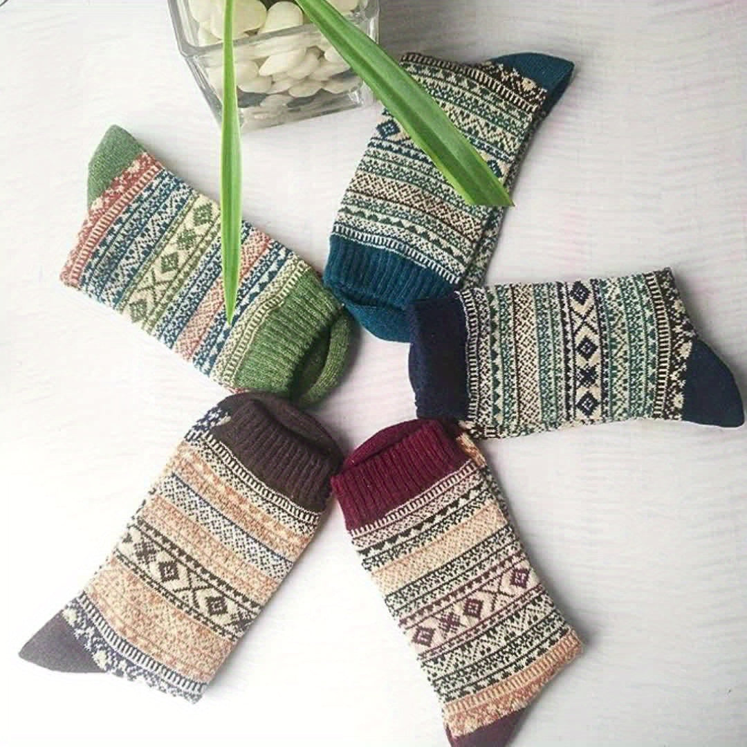 5 Pairs Winter Warm Crew Socks Vintage Breathable