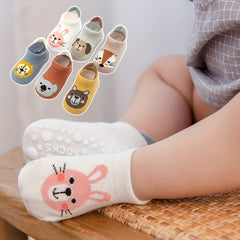 3 Pairs Baby Girl's Non Slip Socks Animal Pattern Cotton Blend Soft Socks