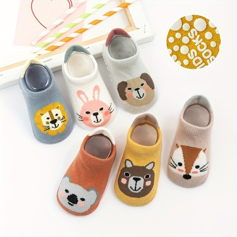 3 Pairs Baby Girl's Non Slip Socks Animal Pattern Cotton Blend Soft Socks
