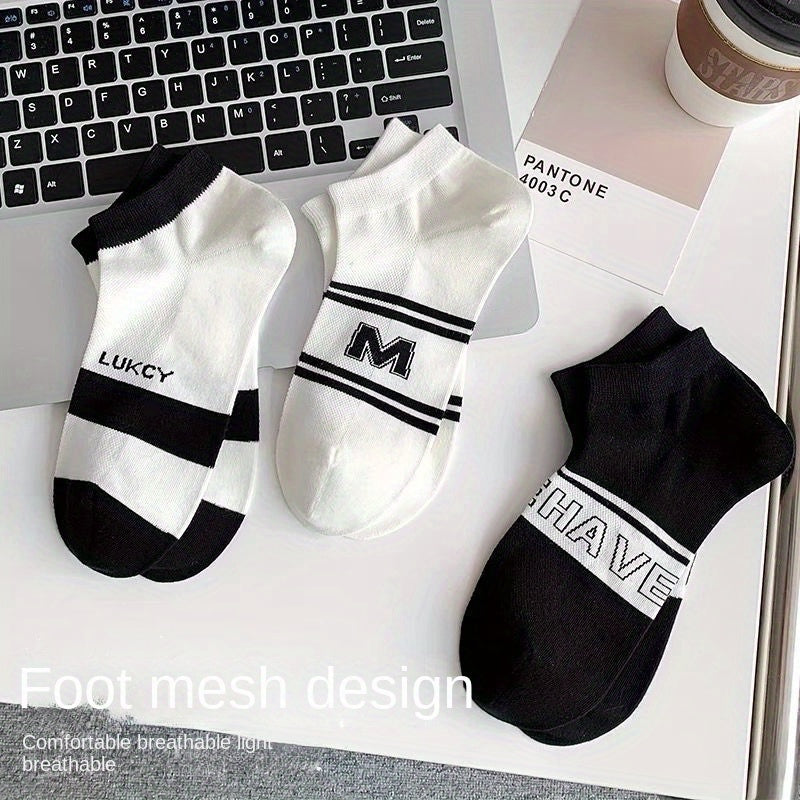 Men's Striped Liner Anklets Socks Cotton Blend Soft Breathable Sweat Absor