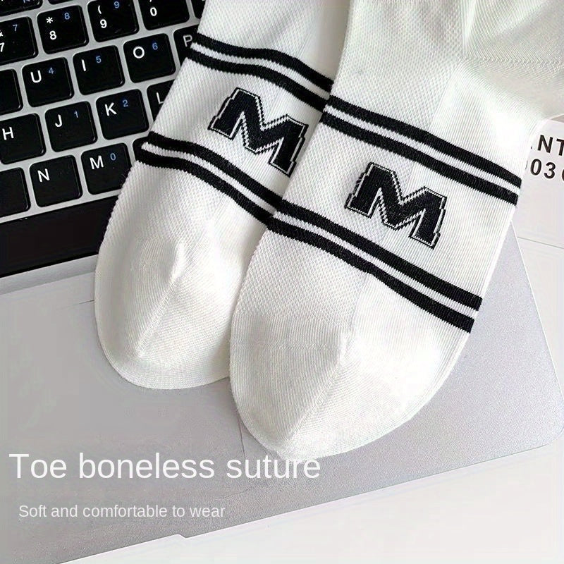 Men's Striped Liner Anklets Socks Cotton Blend Soft Breathable Sweat Absor
