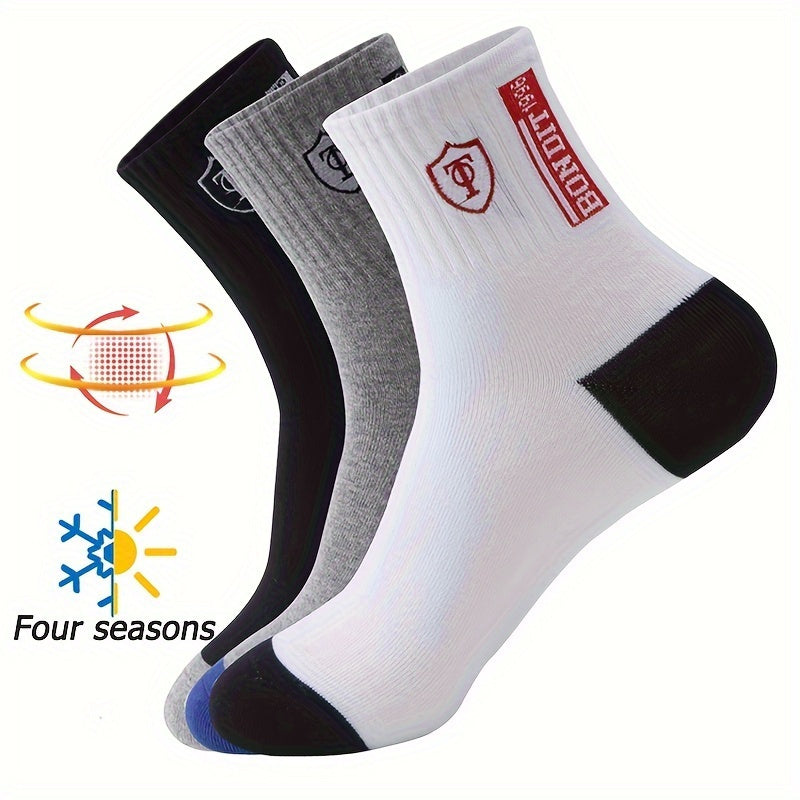 5 Pairs Teen's Mid Crew Sport Socks for Men Basketball Training Running
