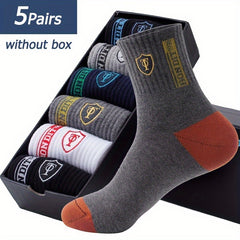 5 Pairs Teen's Mid Crew Sport Socks for Men Basketball Training Running