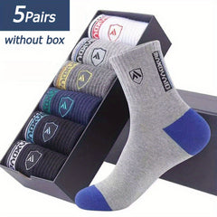5 Pairs Teen's Mid Crew Sport Socks for Men Basketball Training Running