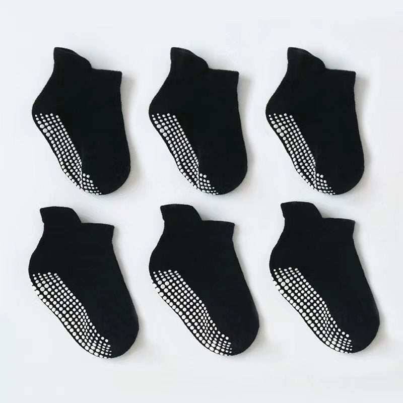 6 Pairs Boy's Non Slip Socks with Rubber Bottom Dots