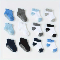 6 Pairs Boy's Non Slip Socks Cotton Blend Bottom Rubber Dot Soft Socks