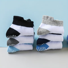 6 Pairs Boy's Non Slip Socks Cotton Blend Bottom Rubber Dot Soft Socks