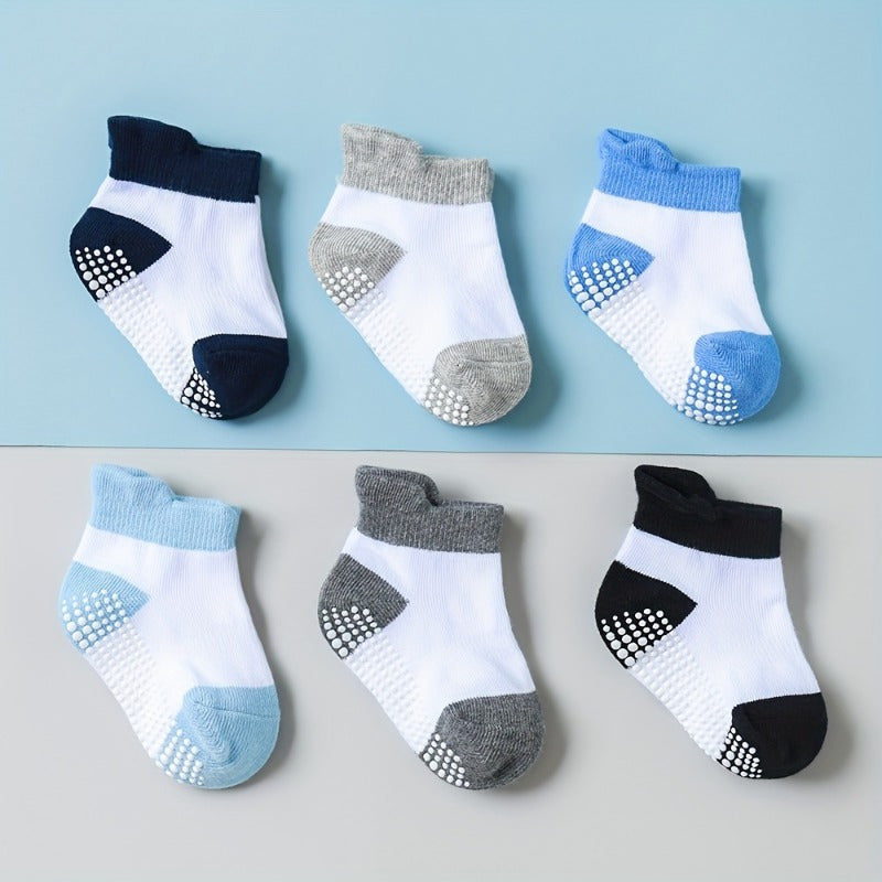 6 Pairs Boy's Non Slip Socks Cotton Blend Bottom Rubber Dot Soft Socks