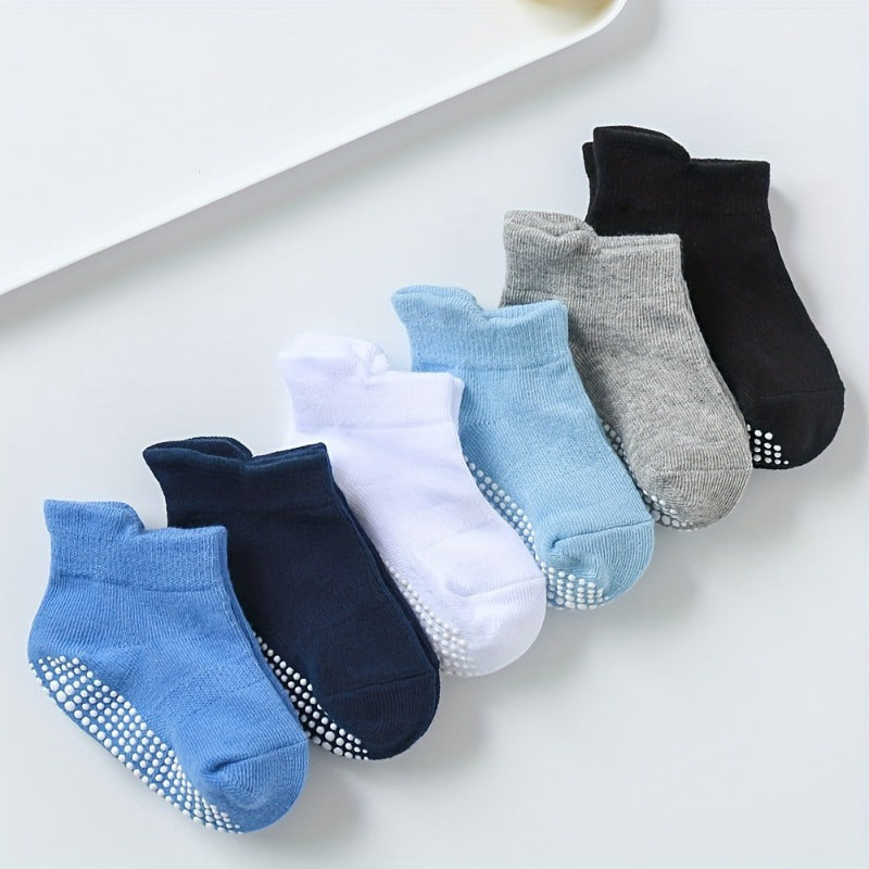 6 Pairs Boy's Non Slip Socks Cotton Blend Bottom Rubber Dot Soft Socks