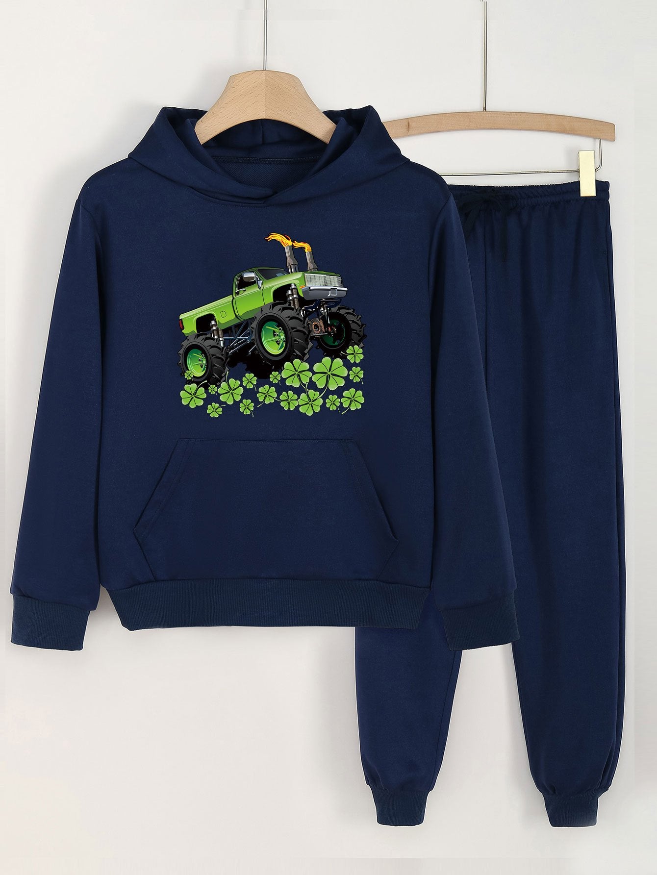 Clover & Truck Girls Long Sleeve Hoodie Jogger Pants Set Spring Fall