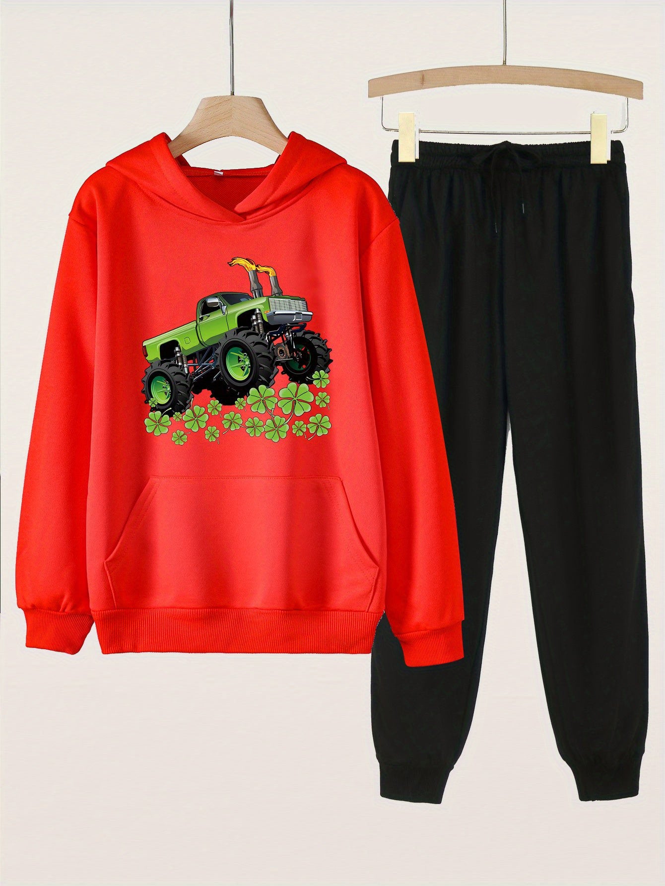 Clover & Truck Girls Long Sleeve Hoodie Jogger Pants Set Spring Fall