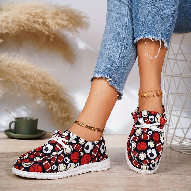Sports Pattern Flat Shoes for Women Lightweight Casual Walking Shoes