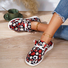 Sports Pattern Flat Shoes for Women Lightweight Casual Walking Shoes