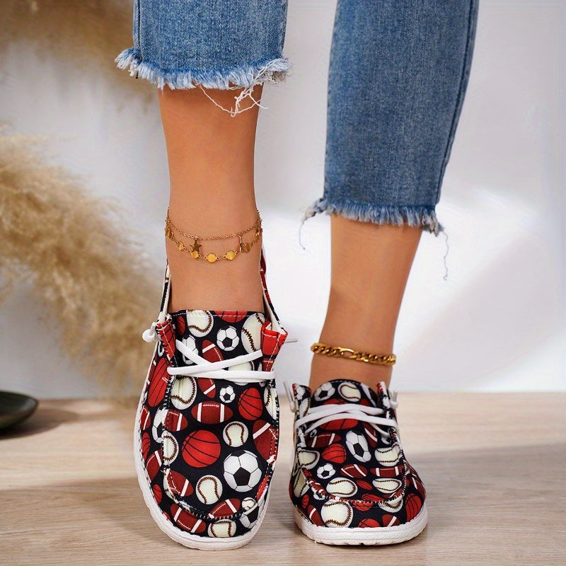 Sports Pattern Flat Shoes for Women Lightweight Casual Walking Shoes