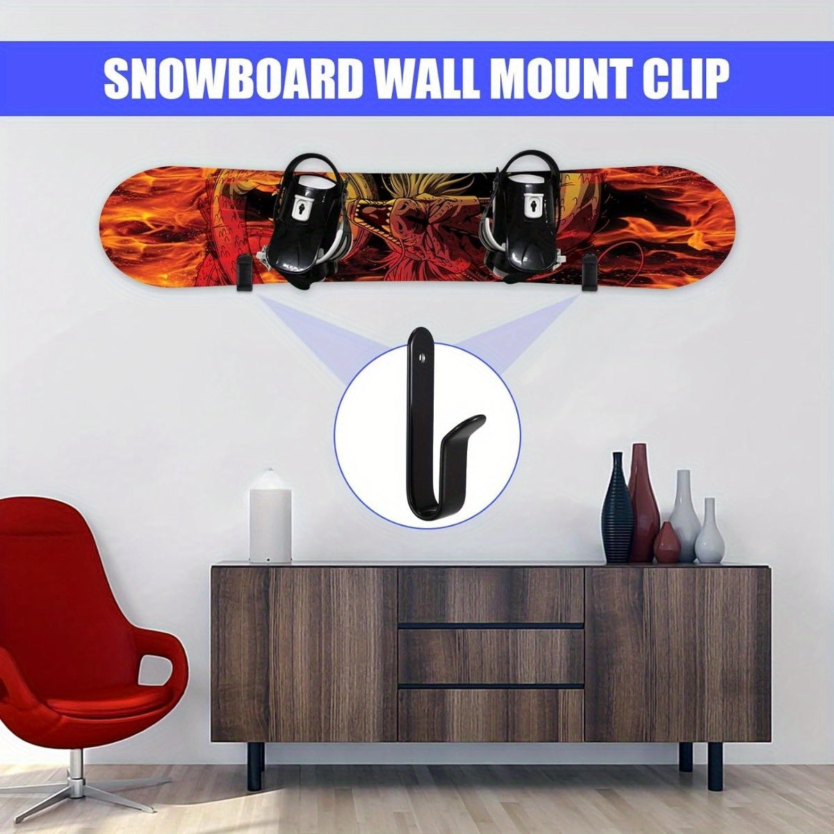 Snowboard Wall Mount Clips Skateboard Storage Hook Display Rack