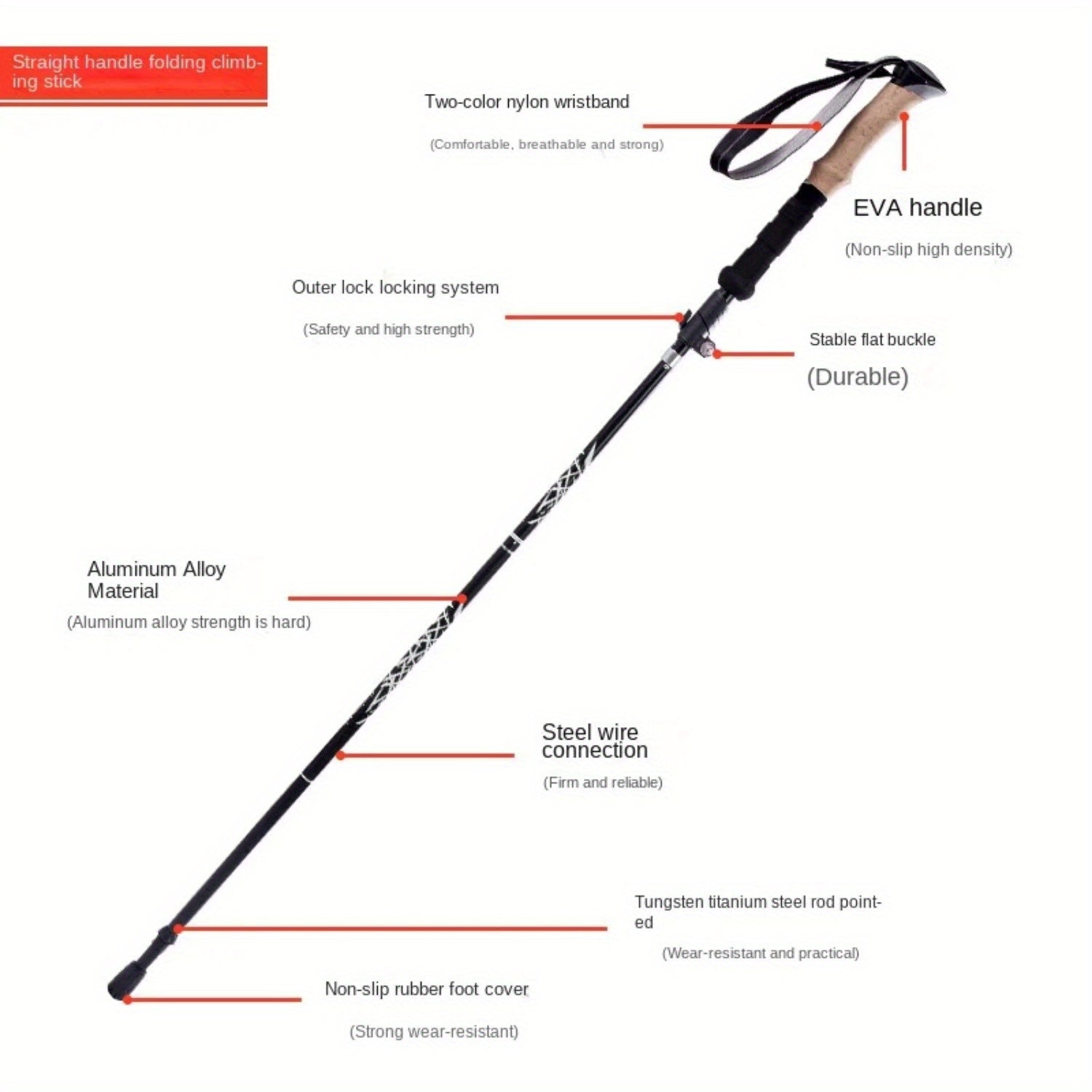 Aluminum Alloy Ultralight Trekking Pole for Outdoor Travel