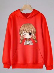 Anime Girl Print Hoodie Casual Sweatshirt for Girls