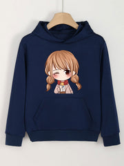 Anime Girl Print Hoodie Casual Sweatshirt for Girls