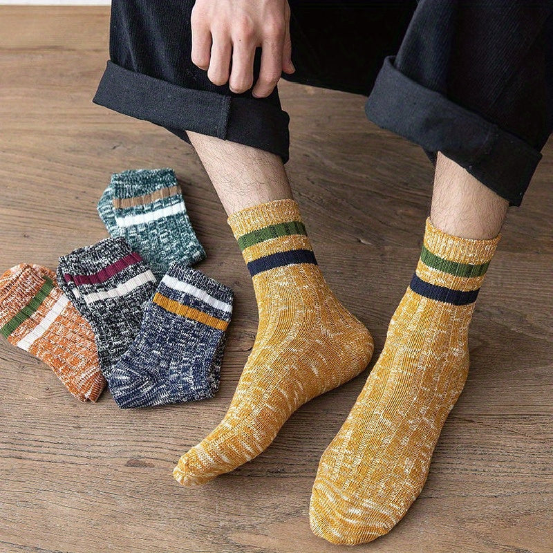 10 Pairs Men's Retro Striped Crew Socks Comfy Casual Unisex Outdoor Socks